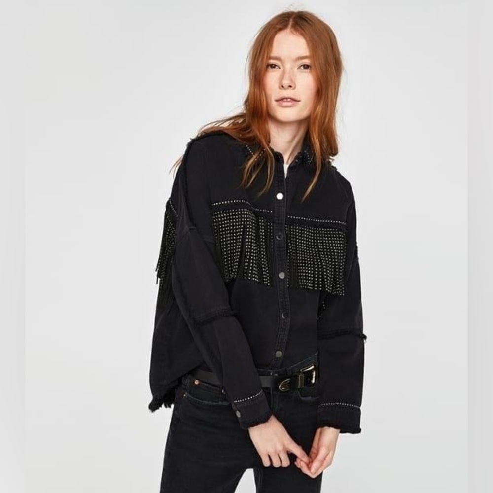 Black Fringe Studded Jacket